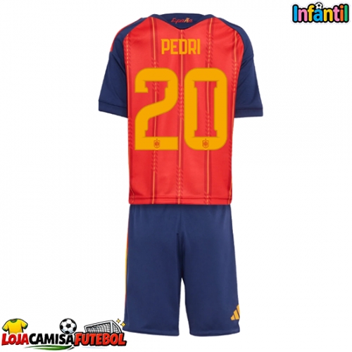 Camisa de Futebol Espanha Pedri Gonzalez #20 Equipamento Principal Infantil Mundo 2026 Manga Curta (+ Calças curtas)